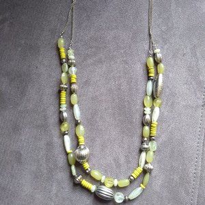 Chico's Double Strand Varying Shades of Green, Silver  & Glass Beaded Necklace